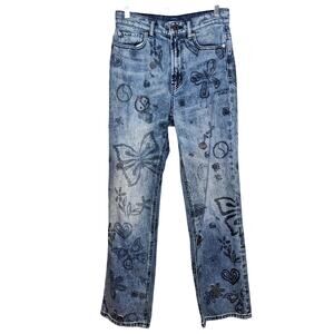 Urban outfitters BGD cowboy jeans size 27 graffiti art print wide leg high rise